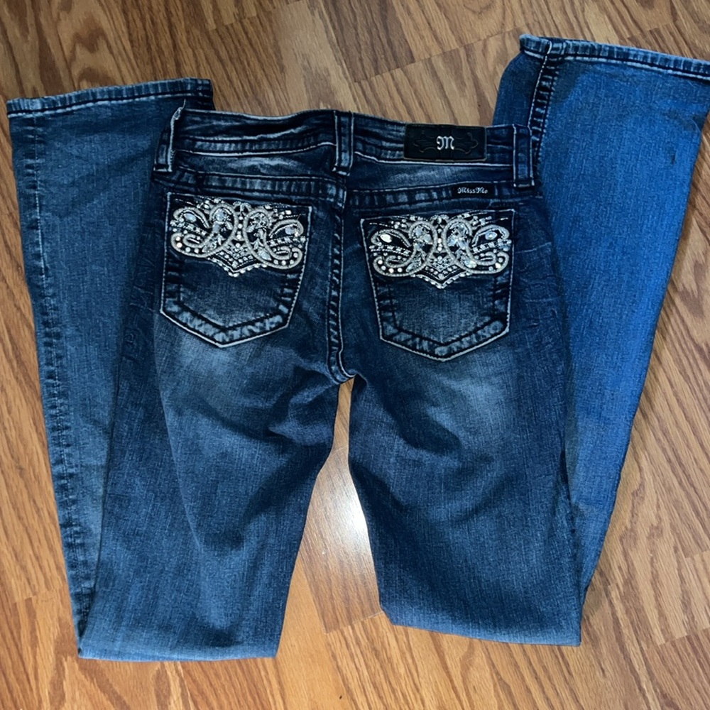 Lot 2 Miss Me Jeans womens 26 bedazzled embroidered pockets boot cut jeans pants - Picture 4 of 7